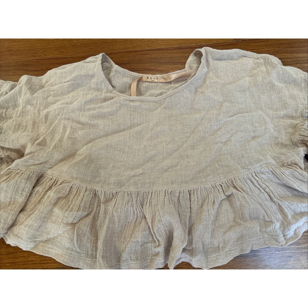 Ecru Lab Cropped Ruffle Linen Shirt S/M - Picture 4 of 5